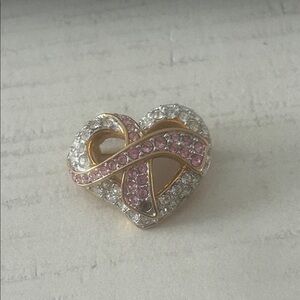 SWAROVSKI Pink & Clear Crystal Heart Breast Cancer Pin